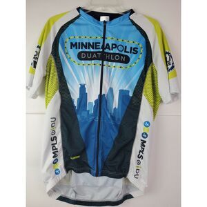Minneapolis Duathlon Cycling Jersey Mens Size Large Blue‎ Green Full Zip
